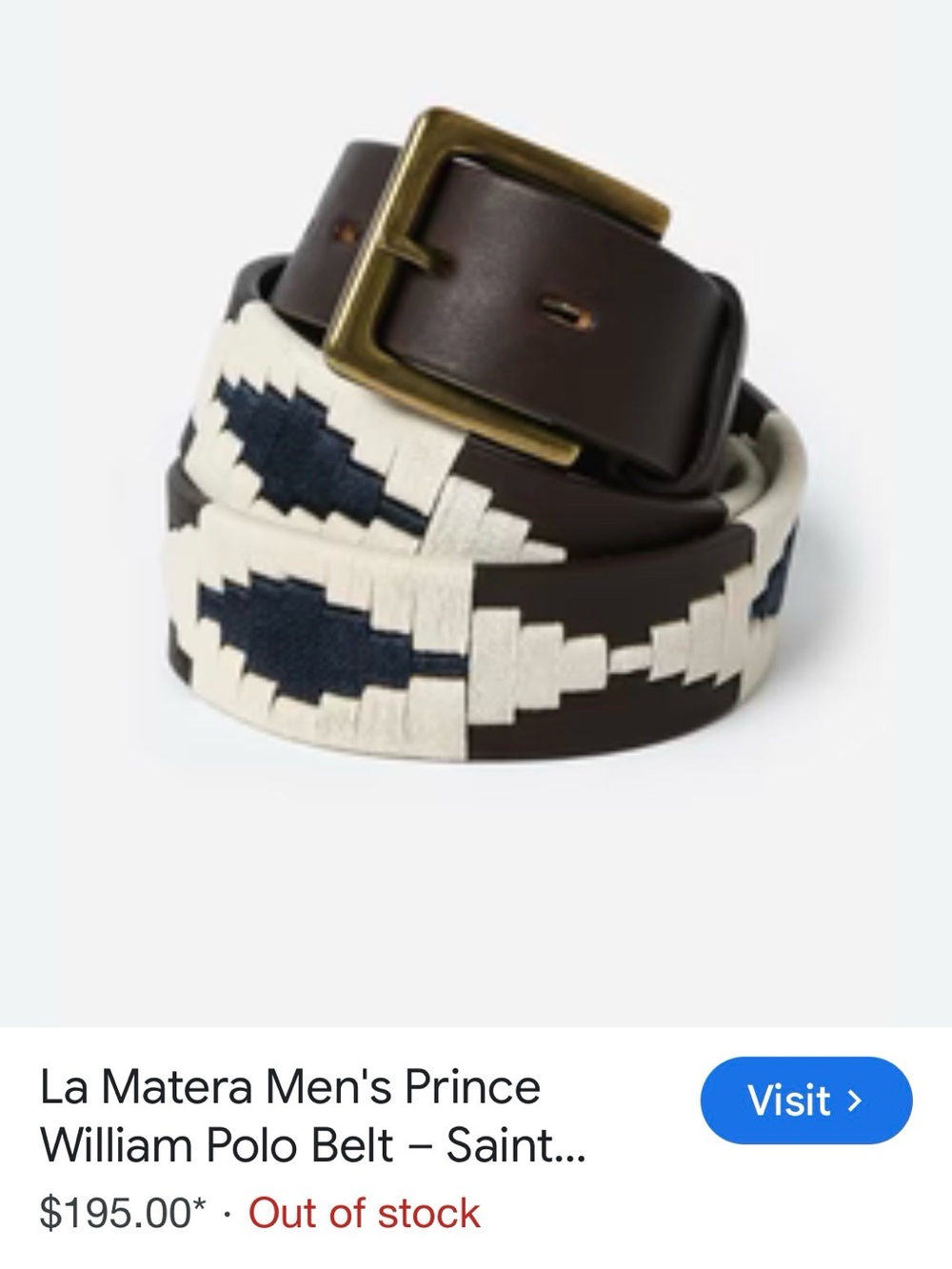 Limited Edition Men's La Matera Prince William Polo Belt 36